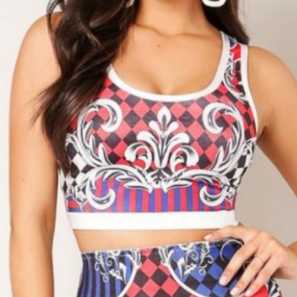 WoW Couture Bandage Bodycon Style Floral & Checkered Crop Top